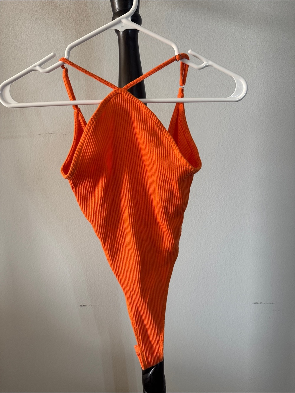 Orange Ribbed High Cut Out Halter Bodysuit 27.B